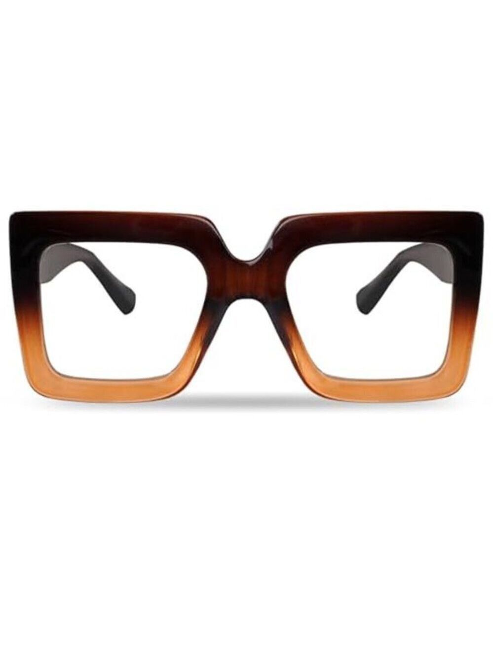 Oversized Square Blue Light Glasses Big Frame Computer Eyewear Brown 2 Tone